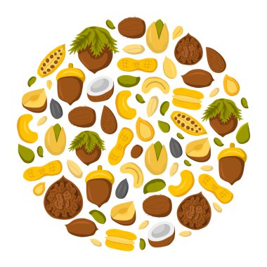 Round nuts and seeds background clipart