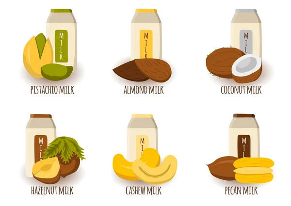 Tipos de leche vegetal — Vector de stock