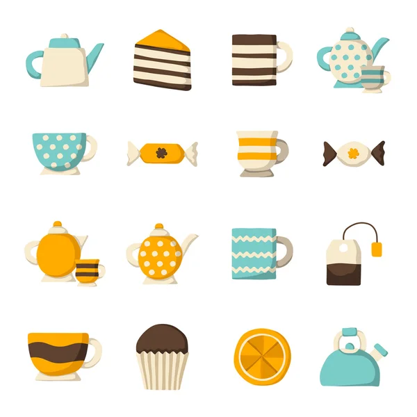 Teatime cartoon objecten — Stockvector