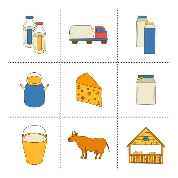 Ikony produkcji mleka — Wektor stockowy