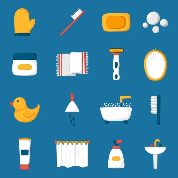 Iconos de baño de dibujos animados — Vector de stock