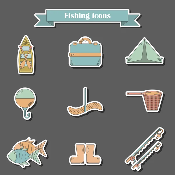 Iconos de pesca de línea — Vector de stock