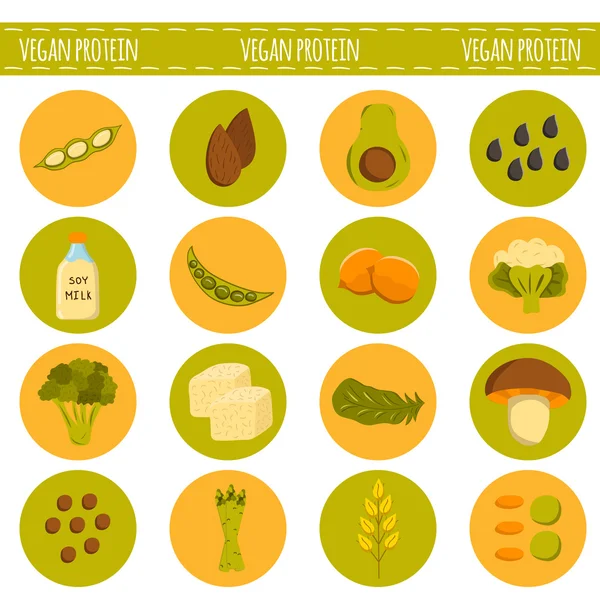 Vector cartoon Vegan bronnen van eiwitten — Stockvector