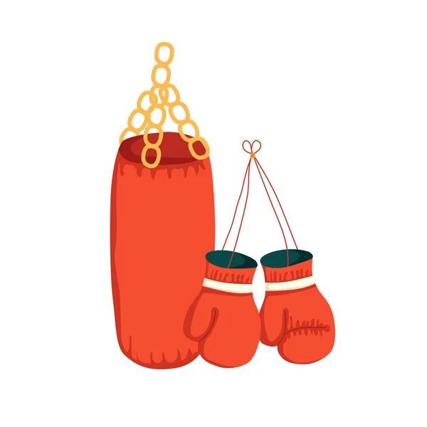 Guantes de boxeo de dibujos animados vectoriales y saco de boxeo — Archivo Imágenes Vectoriales