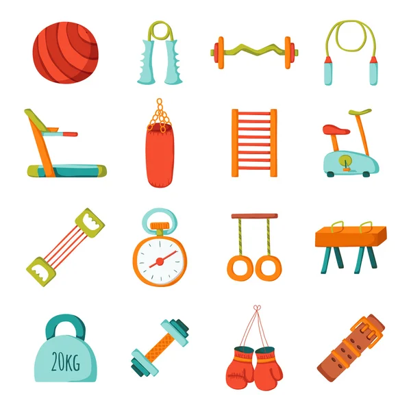 Iconos de gimnasio de dibujos animados — Vector de stock