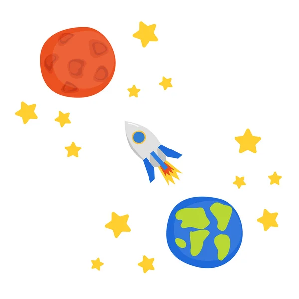 Vector illustration with flight to Mars concept — 스톡 벡터
