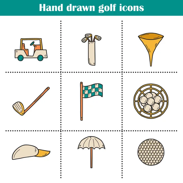 Golf cartoon hand drawn icons — Stok fotoğraf
