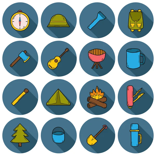 Set of cartoon camping icons — Stock Photo, Image