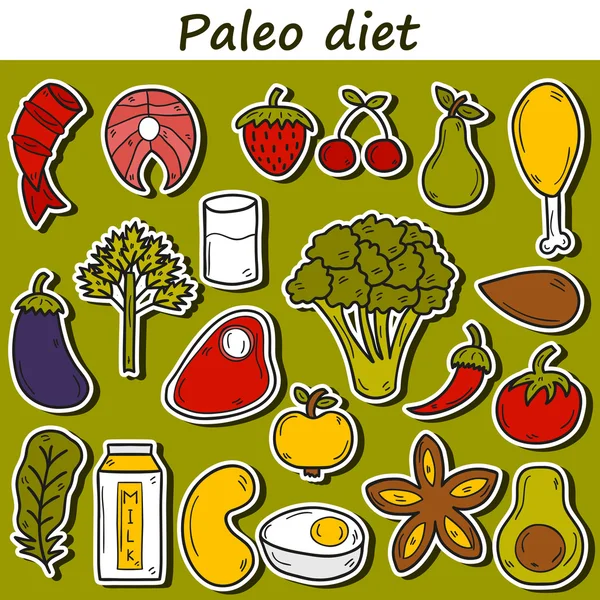 Paleo diéta karikatúra kézzel rajzolt termékek — Stock Fotó