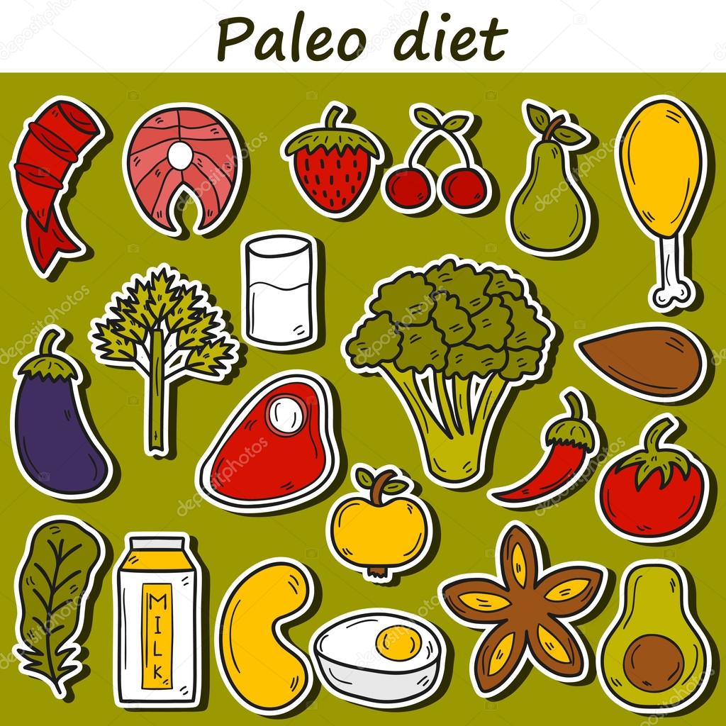Paleo diet cartoon hand drawn products Stock Photo by ©petitelili 108864630