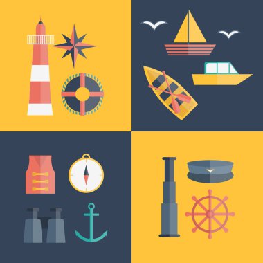 düz deniz simgeler vektör