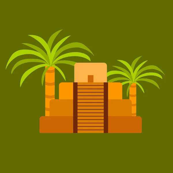 Pirámide azteca vectorial y palmeras — Vector de stock