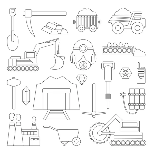 Vector illustration with mining icons — Stock Vector