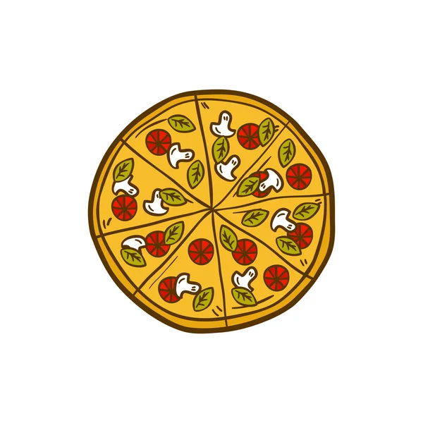 Ilustrasi logo pizza gambar tangan vektor - Stok Vektor