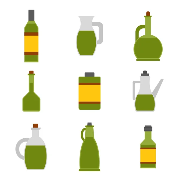 Vetor plana desenhos animados garrafas de azeite de oliva — Vetor de Stock