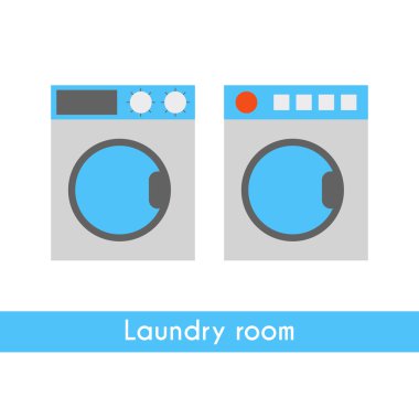 Vektör düz çizgi film çamaşır makinesi ve kurutma makinesi