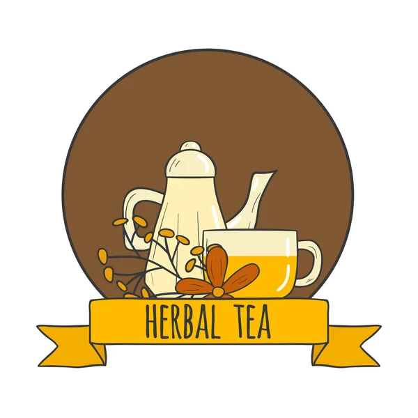 Ilustración vectorial con té y taza de hierbas — Archivo Imágenes Vectoriales