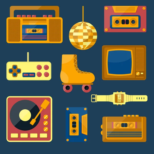 Vector iconos retro dibujos animados — Vector de stock