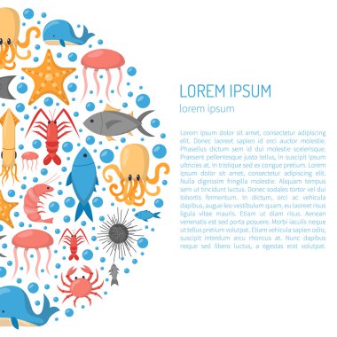 Vektör çizgi film deniz sualtı yaratıklar arka plan