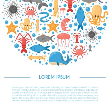 Vektör çizgi film deniz sualtı yaratıklar arka plan