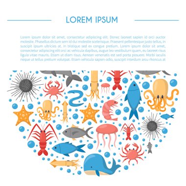 Vektör çizgi film deniz sualtı yaratıklar arka plan