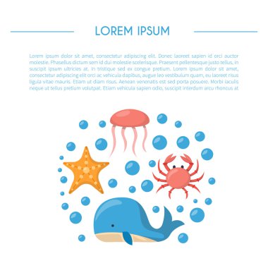 Vektör çizgi film deniz sualtı yaratıklar arka plan