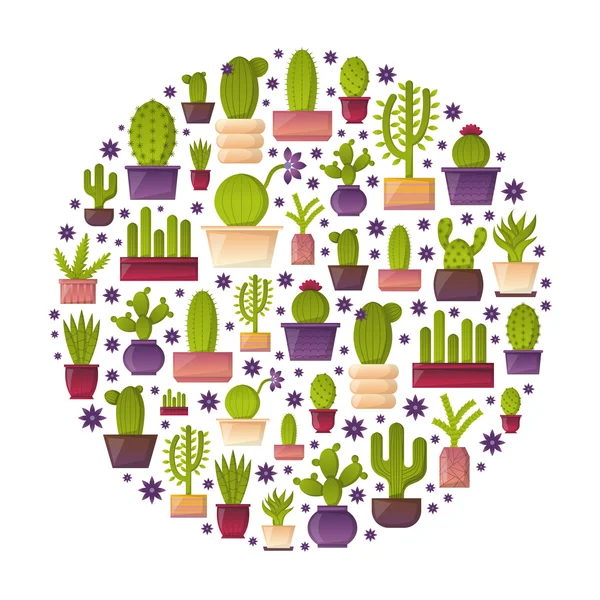 Vector cartoon house plant cactus background — Stock Vector