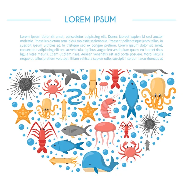 Vektör çizgi film deniz sualtı yaratıklar arka plan