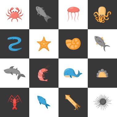 Vektör çizgi film deniz sualtı yaratıklar simgeler