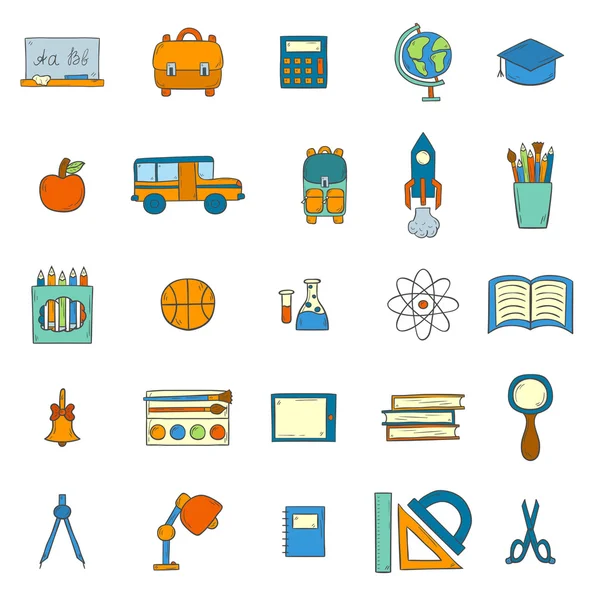 Vector hand terug getrokken aan school icons — Stockvector