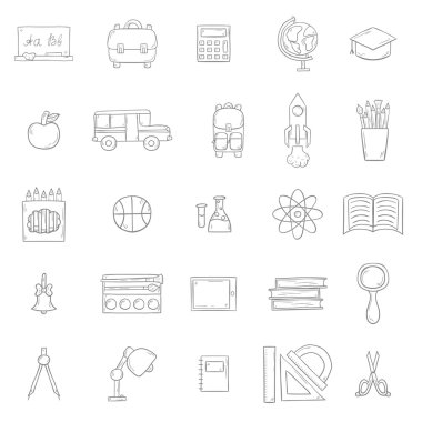 Geri okul simgeleri çizilmiş vektör el