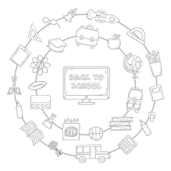 Vector hand terug getrokken aan school icons — Stockvector