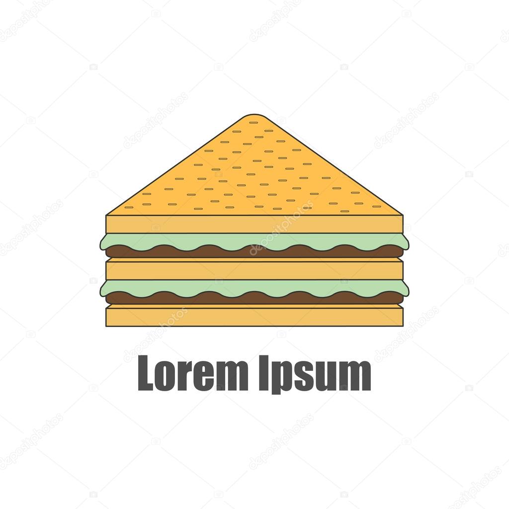 Vector illustration with isolated flat line sandwich. Catering, fast food cafe or restaurant concept. American cuisine. Vector logo for catering delivery of fast food shop. Outline flat sandwich