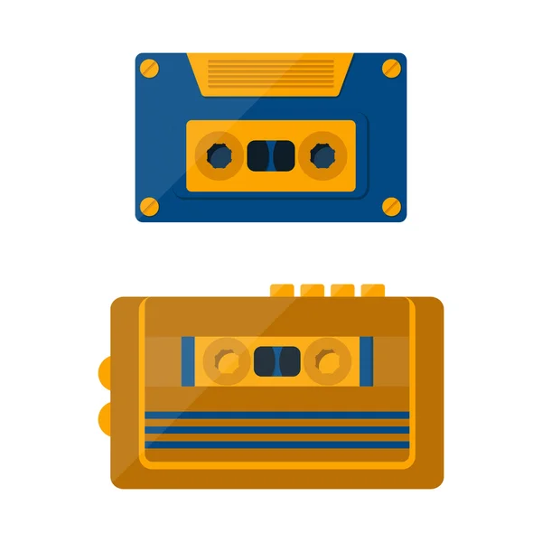 Vector catroon retro tape player y cassette — Vector de stock