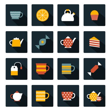 Düz çay saati simgeler kümesi