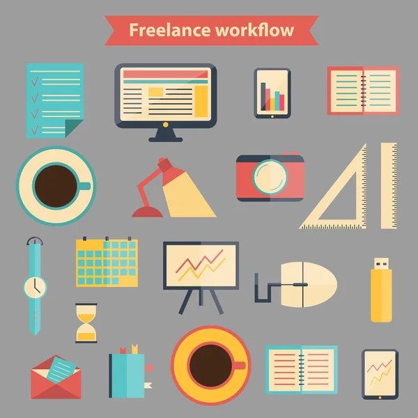 Set of flat freelance workflow icons — Stock Vector