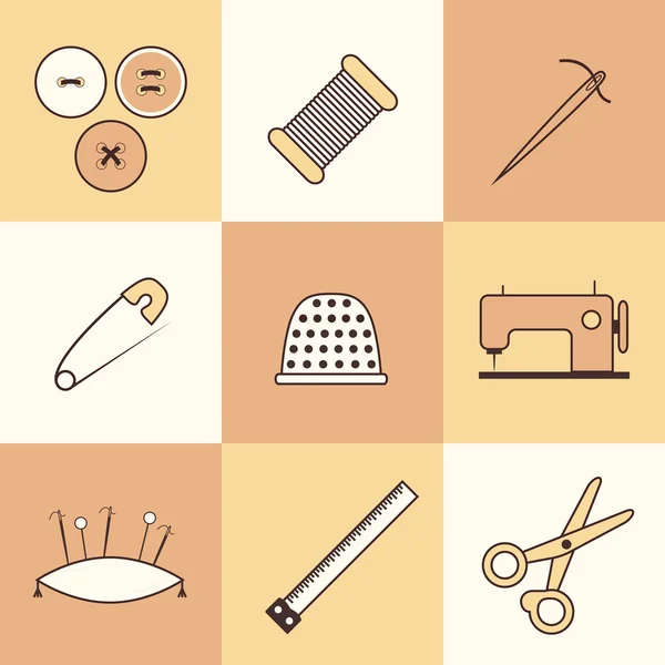Set of thin needlework icons — Stock Vector