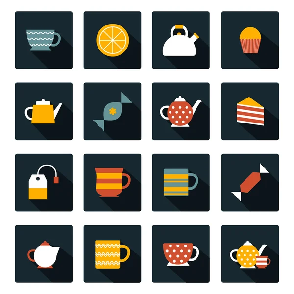 Set of flat tea time icons — Stock Vector