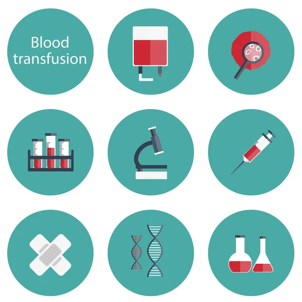 Set darah datar transfusi ikon - Stok Vektor