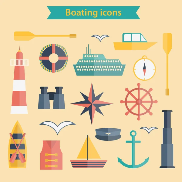 Zestaw ikon łodzi płaski — Wektor stockowy