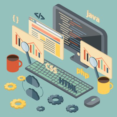 Isometric illustration on programming theme clipart