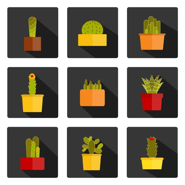 Conjunto de iconos de cactus planos — Vector de stock