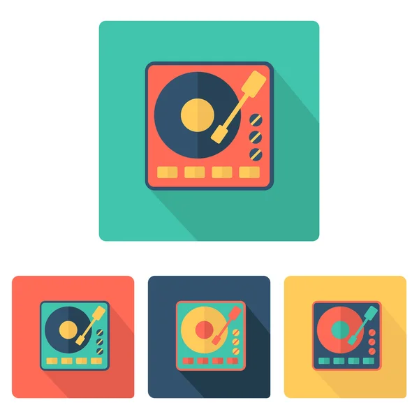Conjunto de tocadiscos de colores en estilo plano — Vector de stock