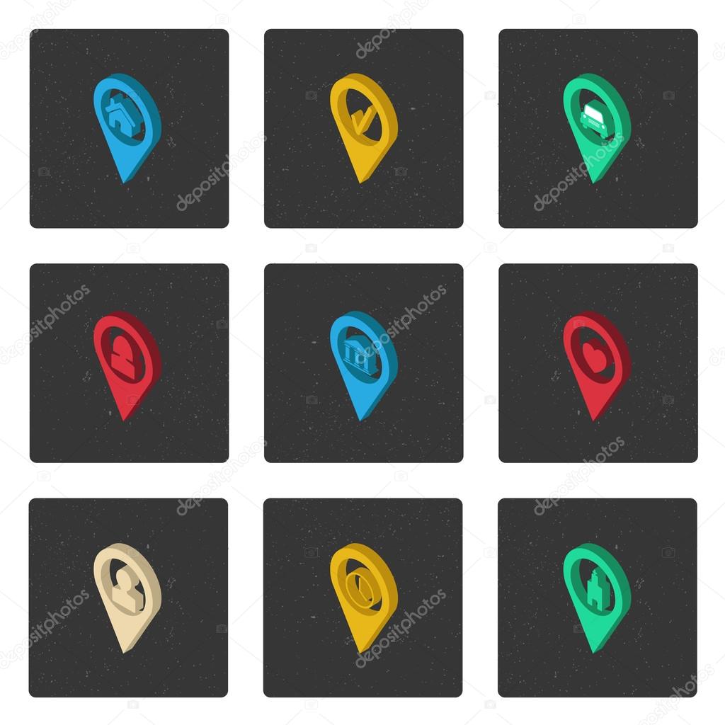 Set of isometric map icons