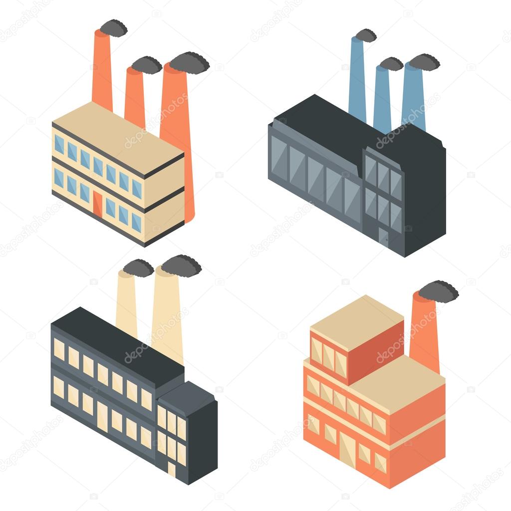 Set of isometric factory icons