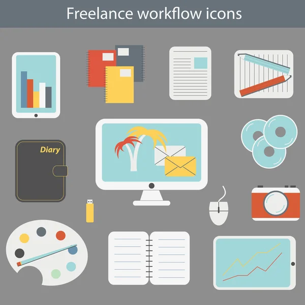 Vector illustration with freelance workflow icons — Stock Vector