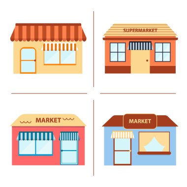 Düz mağaza simgeler bina kümesi