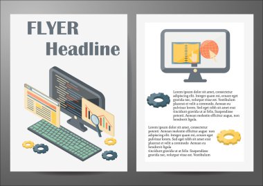 Template with programming isometric objects for flyers or booklets for your design clipart svg vector 