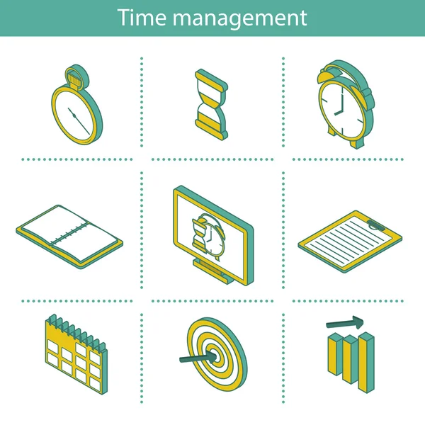 Set of isometric time management icons — Stock Vector