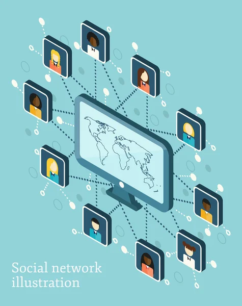 Векторні ізометричні ілюстрації на тему соціальної мережі — стоковий вектор